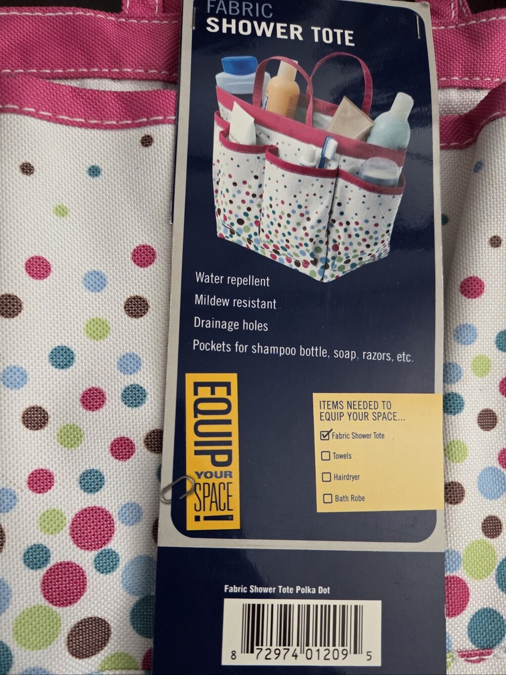 Bed Bath & Beyond Pink and White Polka Dot Fabric Shower Tote - Picture 3 of 3
